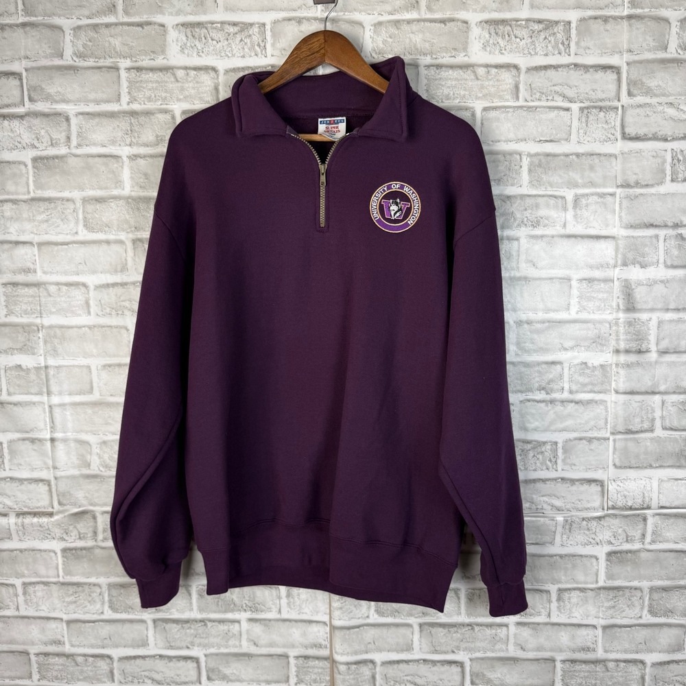 Vintage Jerzees University of Washington Huskies Quarter Zip Sweatshirt LARGE